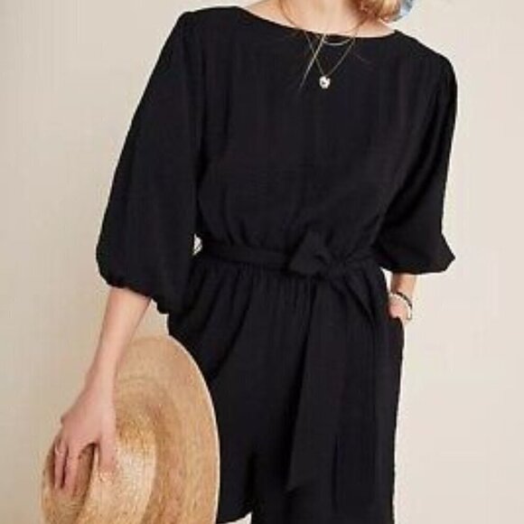 ANTHROPOLOGIE Francesca Balloon-Sleeved Romper women's black size S - Picture 1 of 13